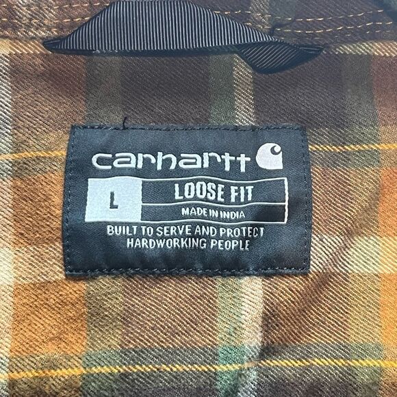 Carhartt Men's Flannel Button Down Shirt Rust/Green Multi Plaid Size Large - Picture 3 of 9